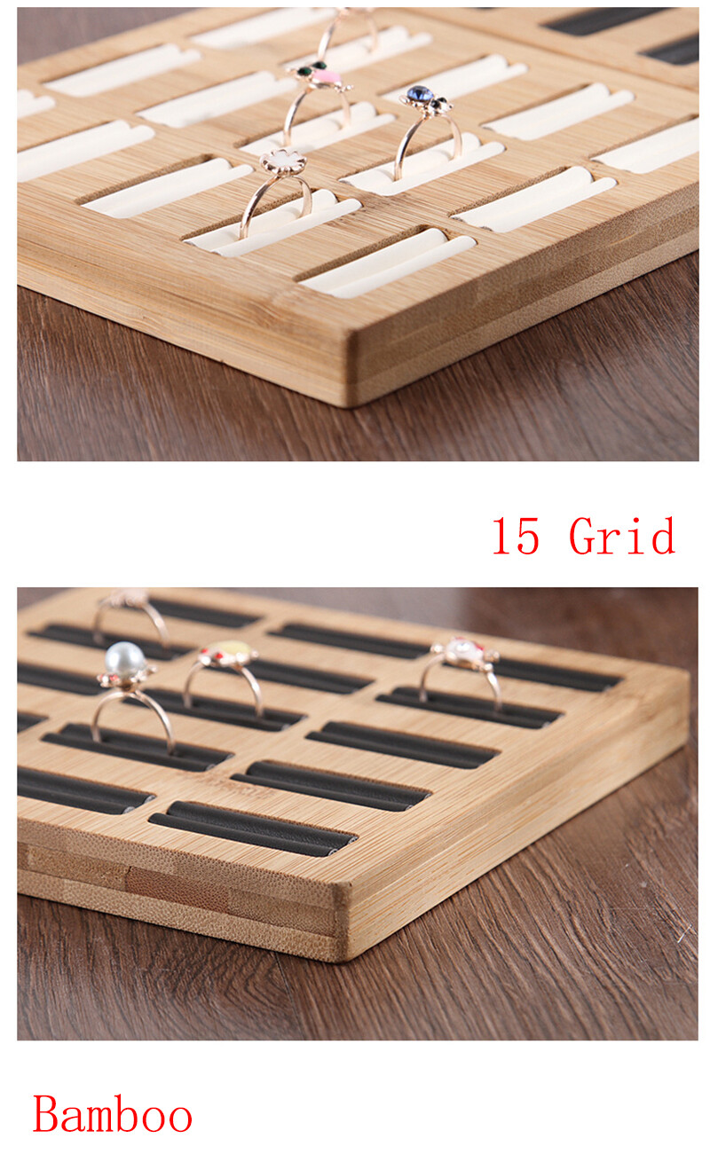 Bamboo 15 Grids Rings Storage Tray Ring display Rack Jewelry Organizer Showcase