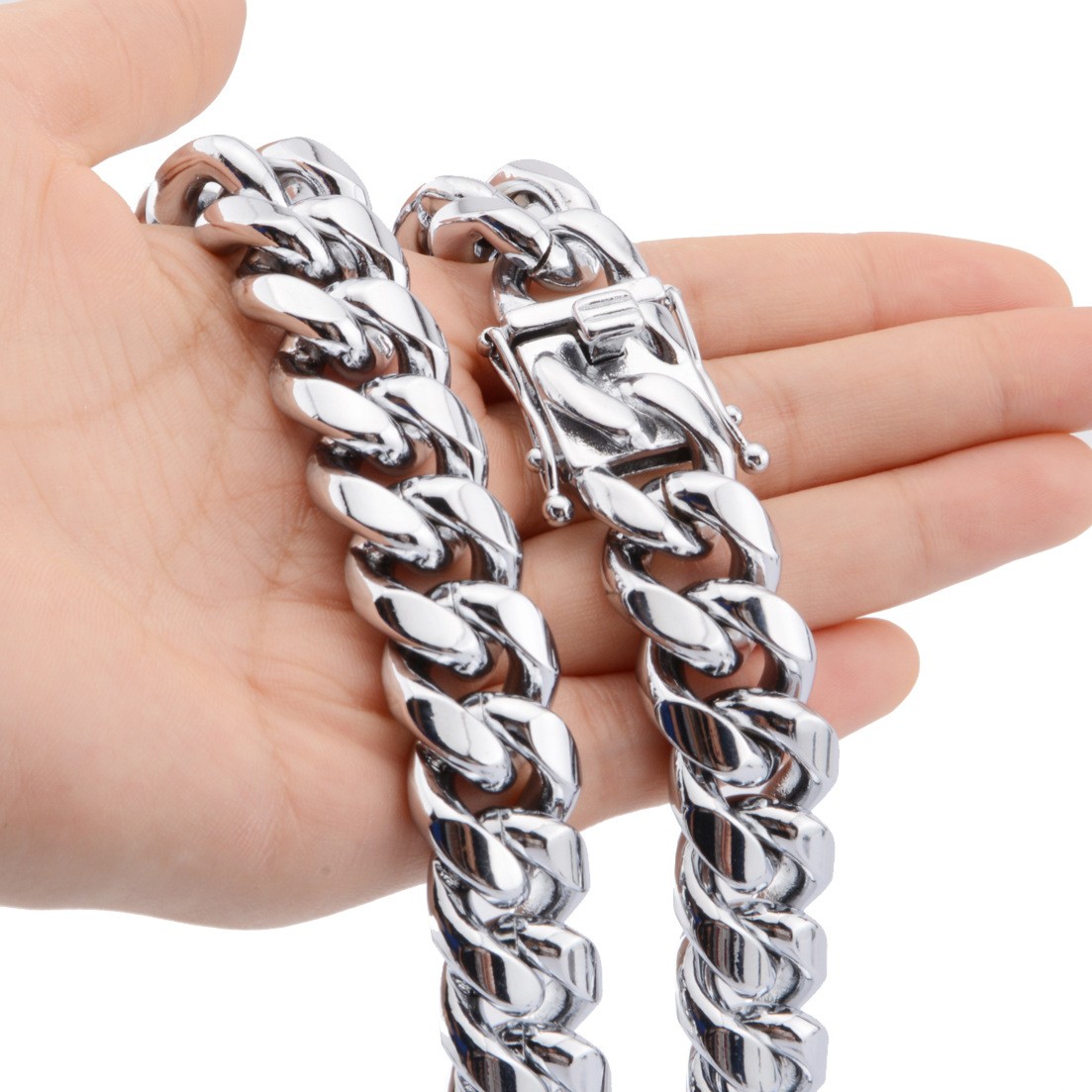 6-22mm Hip Hop Stainless Steel Miami Cuban Link Chain Necklace Silver Color