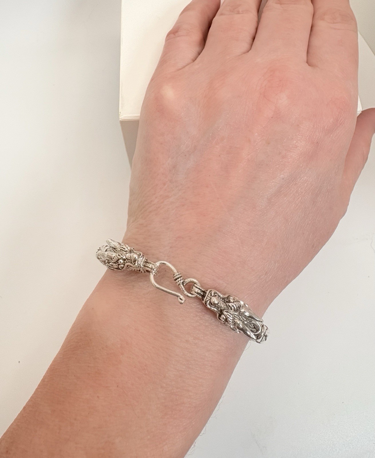 Dragon Head Borobudur Bracelet Sterling Silver 30.10g 7.25in Bali Legacy