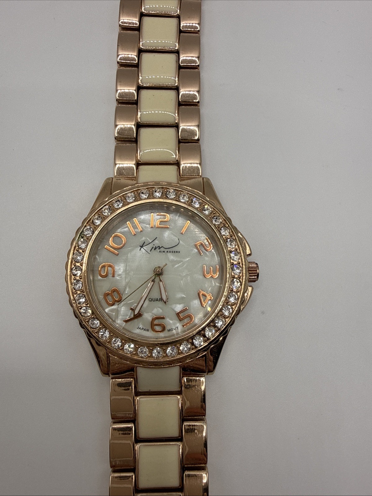 Kim Rogers Women’s Rose Gold Tone Rhinestone Quartz Watch New Battery Works