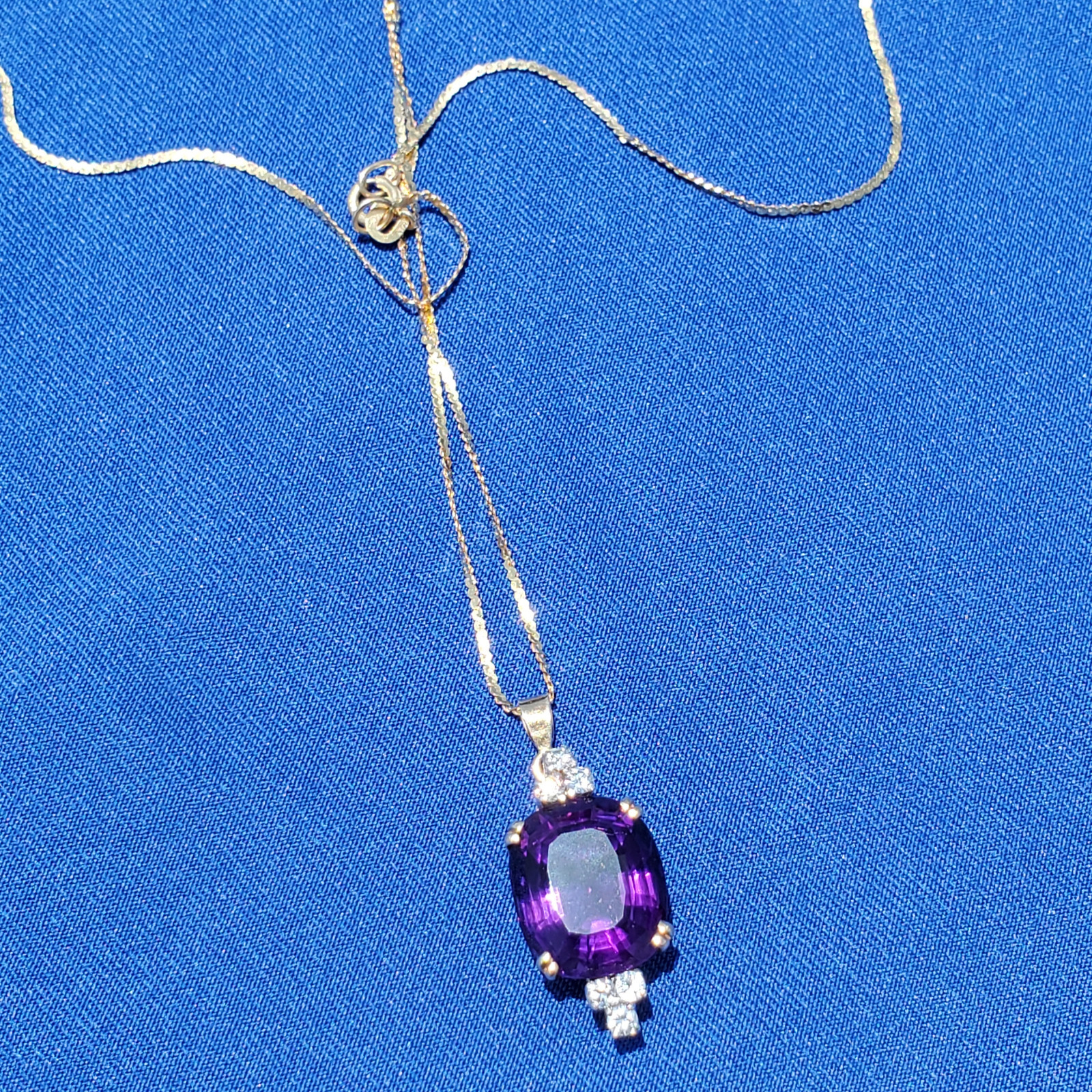 Original EARTH MINED AMETHYST DIAMOND Deco Style Necklaces SOLID 14K GOLD 20″ in