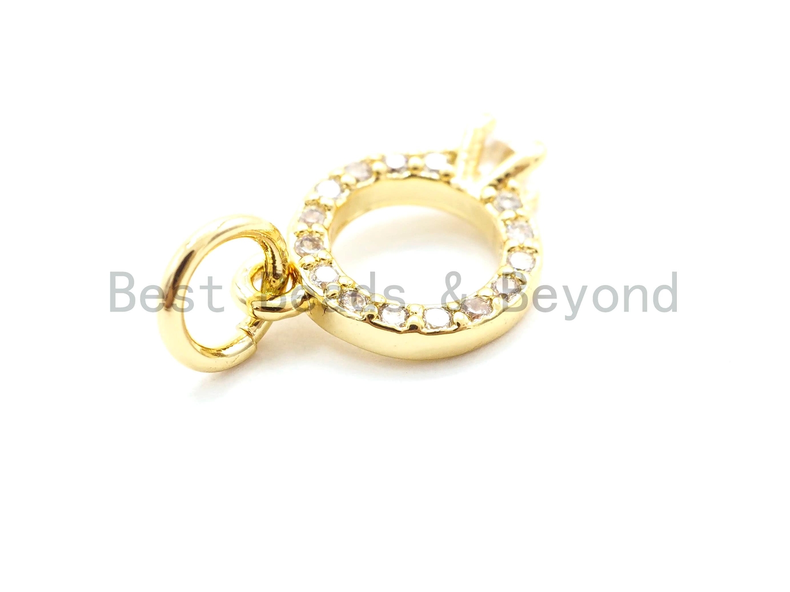 2pcs CZ Micro Pave Diamond Ring Pendant/Charm,Cubic Zirconia Paved Charm,