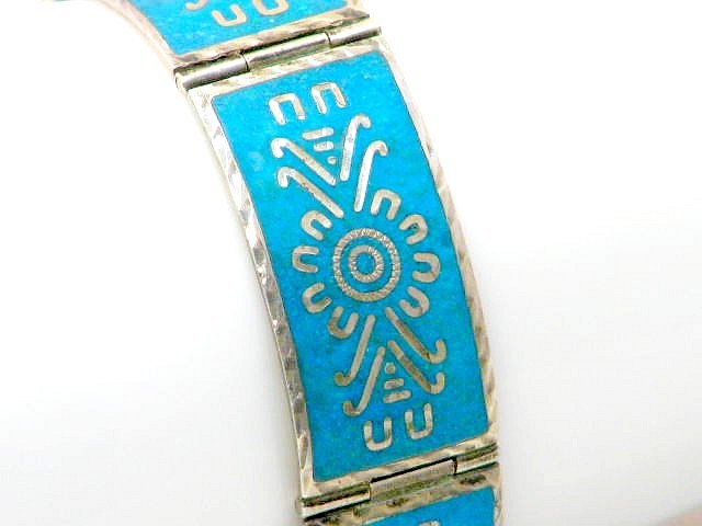 Enamel Bracelet Sterling Silver 925 Art Plata Hecho En Mexico Circa 1950