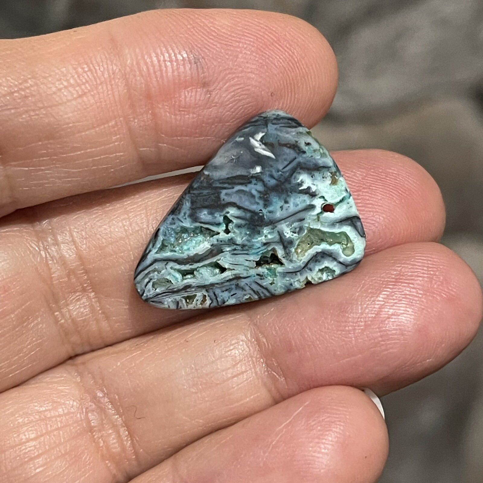 13.7ct 25×19.4×4.4mm Blue Opalized Wood Chrysocolla Triangle Cabochon Stone