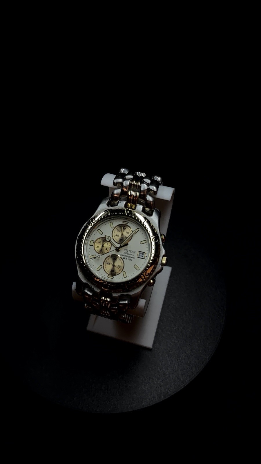 Citizen Quartz Chronograph WR 100 Two-Tone Gold Silver Champagne Dial Watch