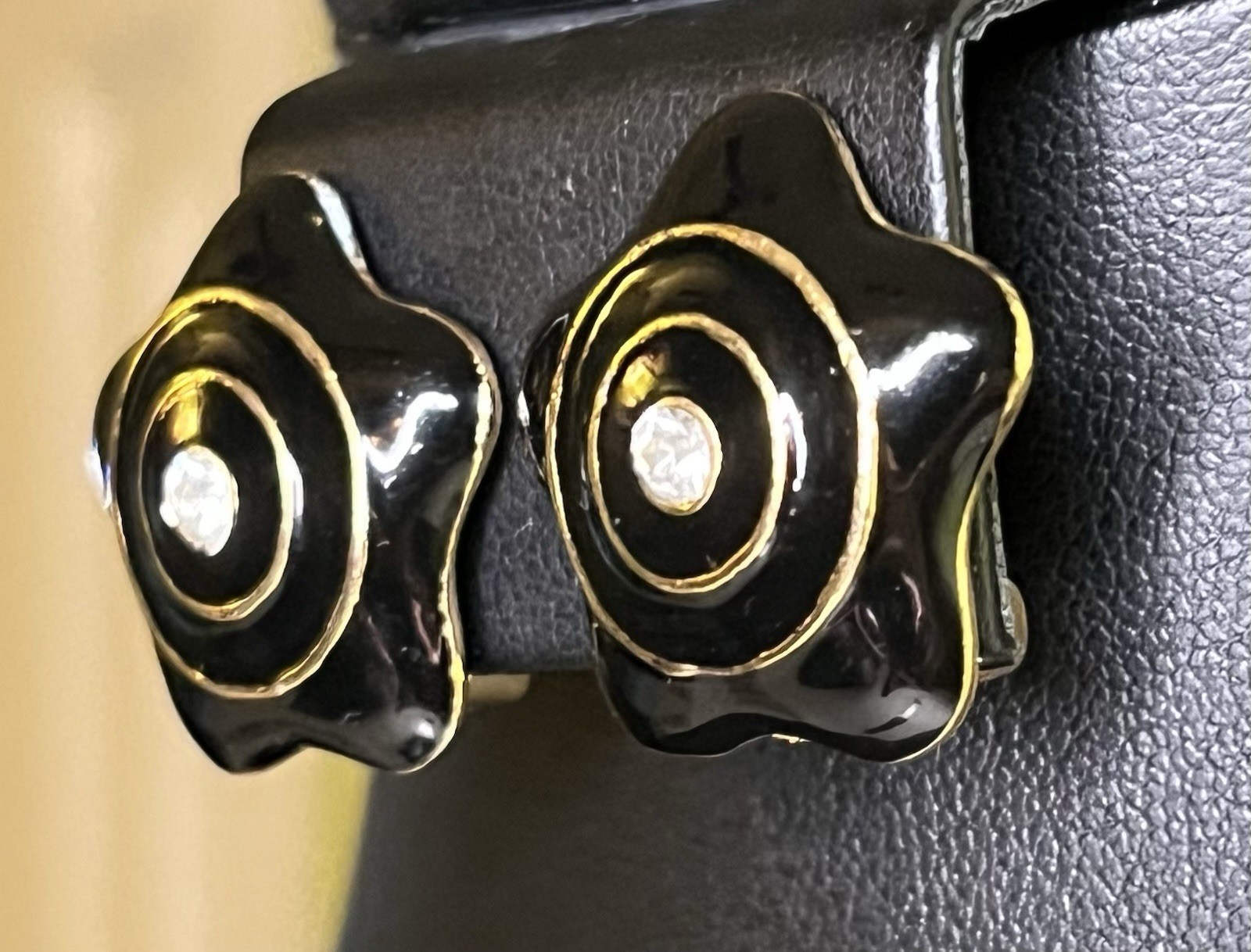 Vintage Black Glass Beaded Necklace w/ 3 Pairs of Black & Gold Enamel Earrings