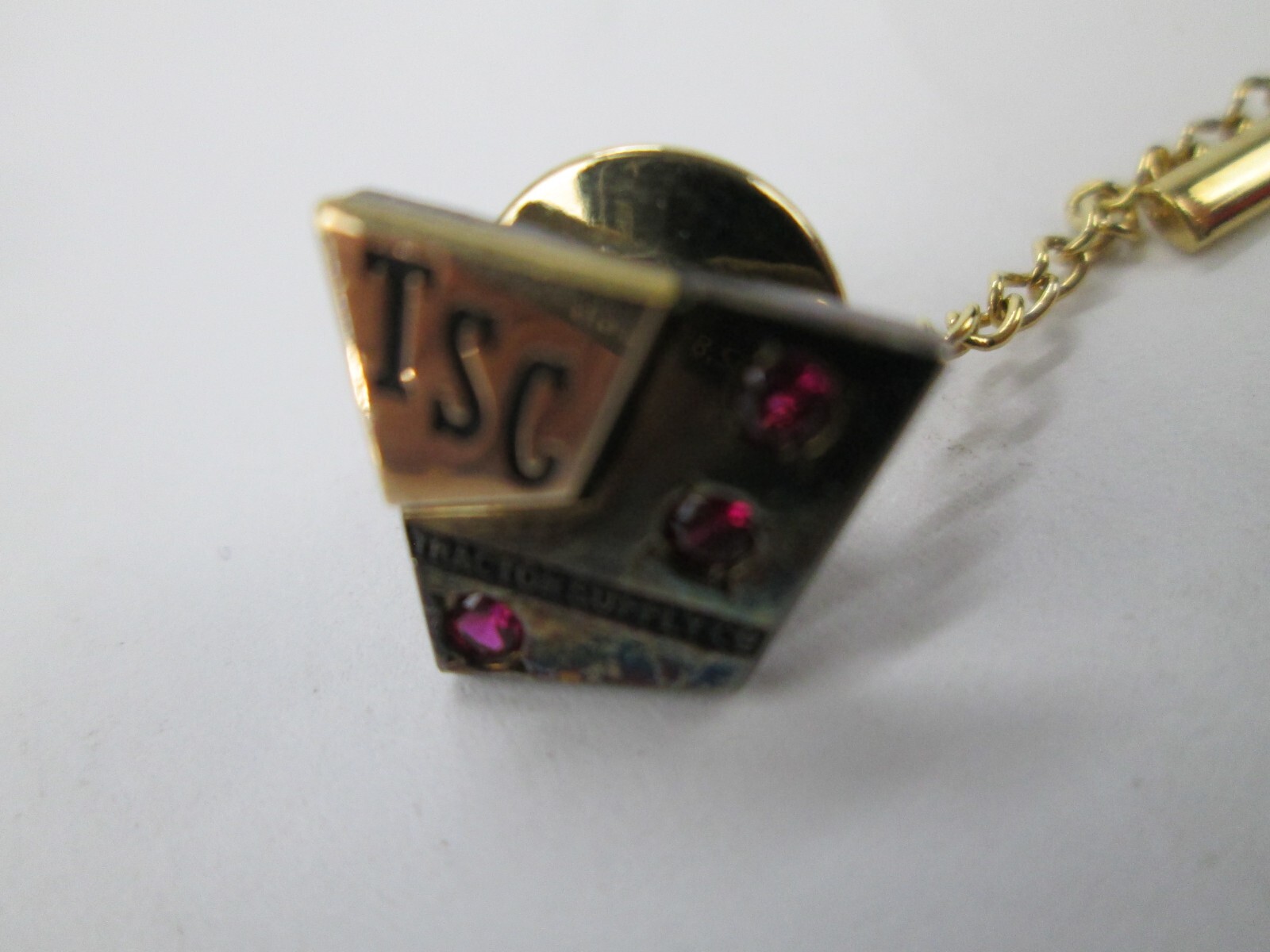 TSC 1/5 10K Gold w/ Pink Stone Vintage CTO Tie Tack Lapel Pin Tractor Supply