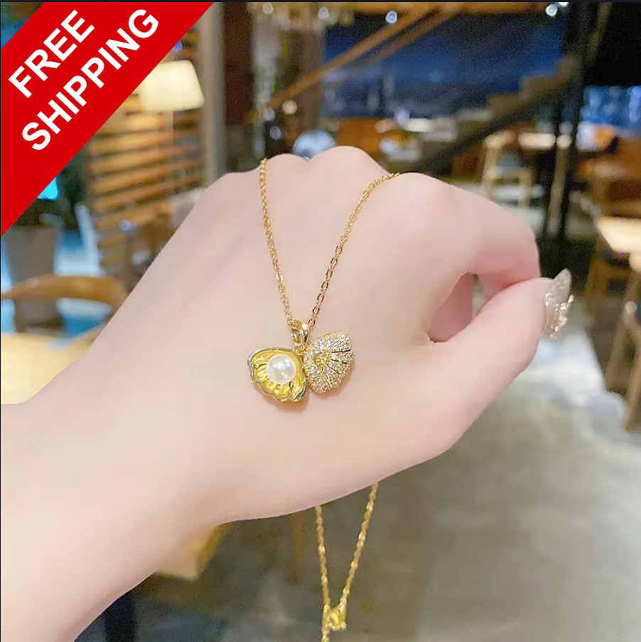 Luxury Gold Classic Shell Pearl Necklace Pendant Women’s Fashion Jewelry