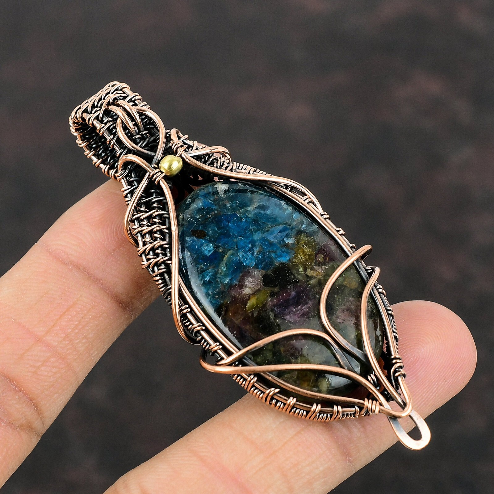 Watermelon Tourmaline Copper Gift For Bridesmaid Wire Wrapped Pendant 2.95″