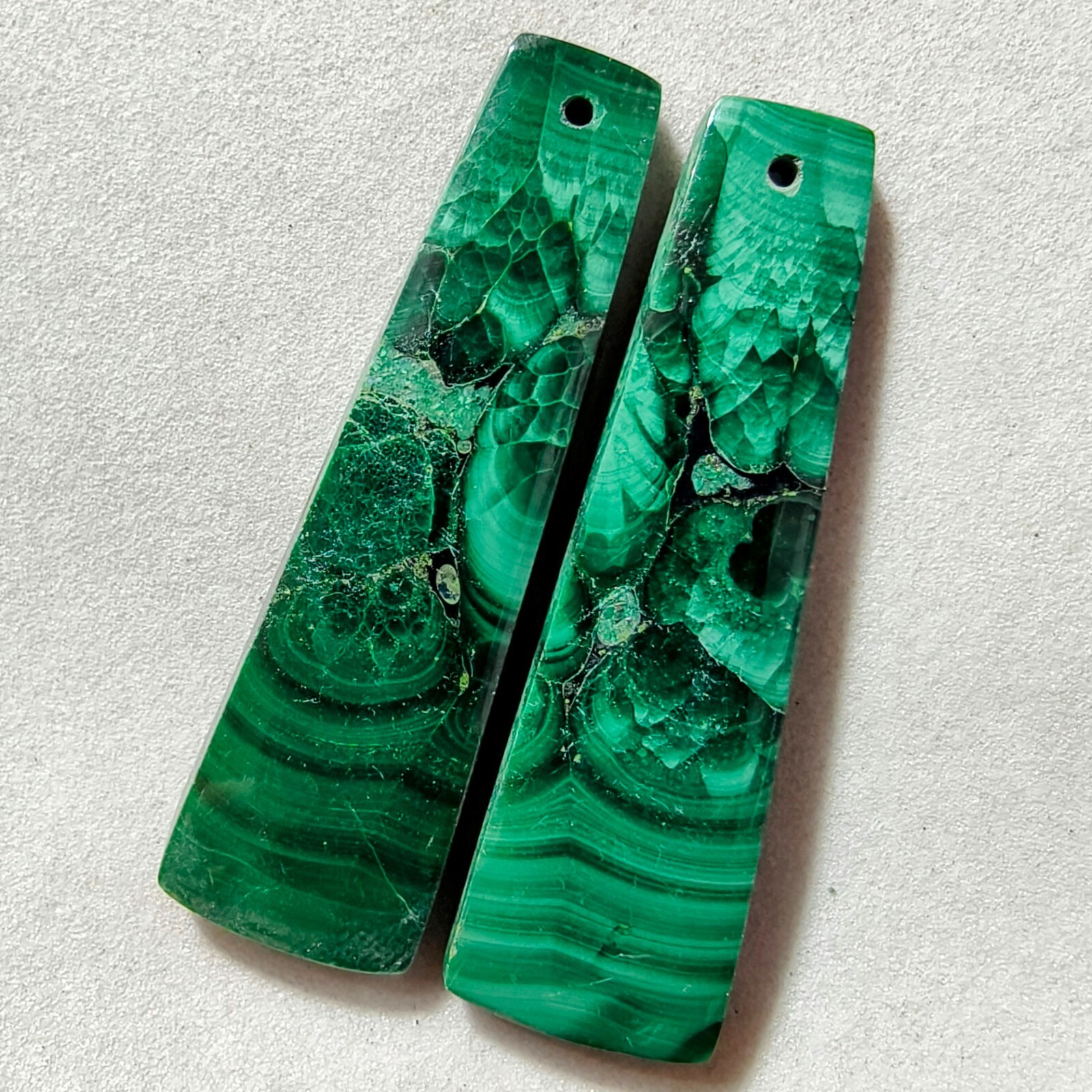 65 Cts Natural Malachite Drilled Match Pair Cabochon Gemstone 42.4 X 12.7 MM