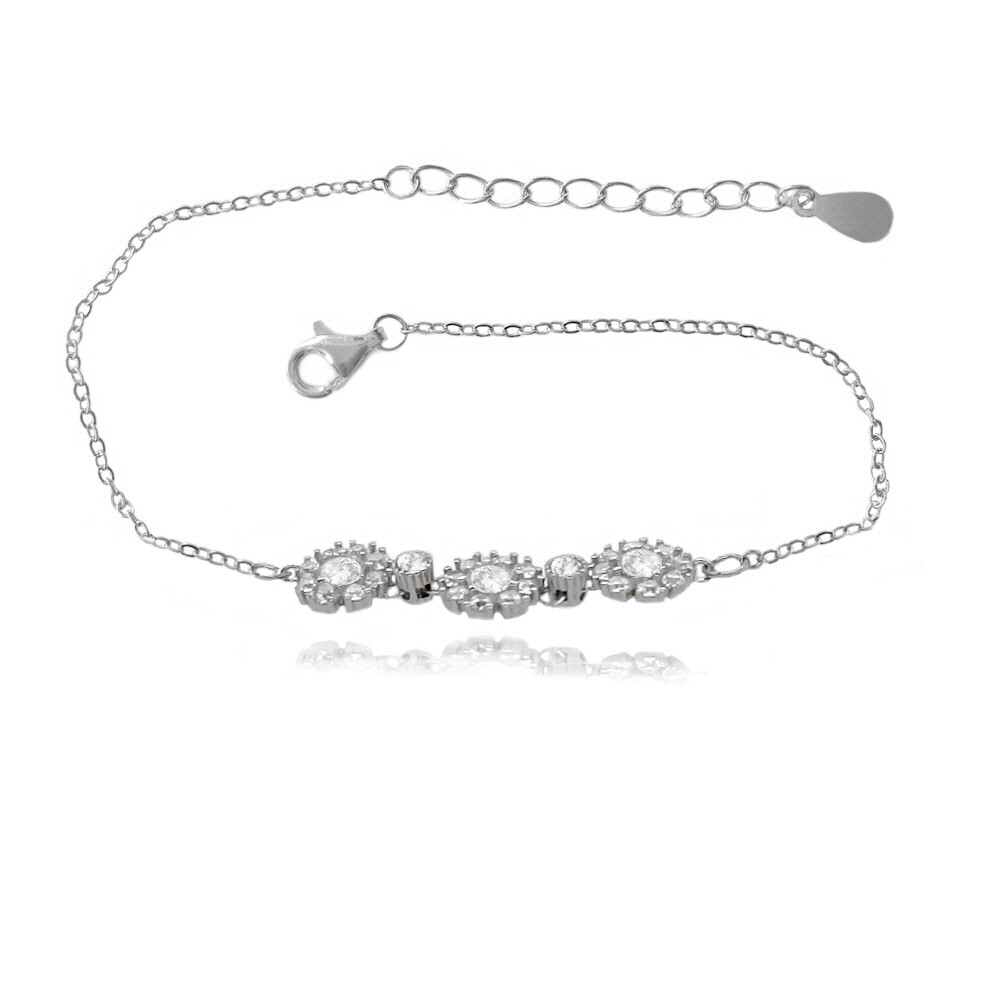 925 REAL SILVER RHODIUM PLATED *** Cubic Zirconia Flower Bracelet Bangle 17-18-19-20cm