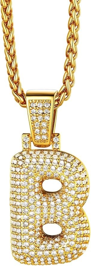 Richsteel Jewellery 18KGP Iced CZ Bubble Letter B Resizeable 22″ -24″ Neck Chain