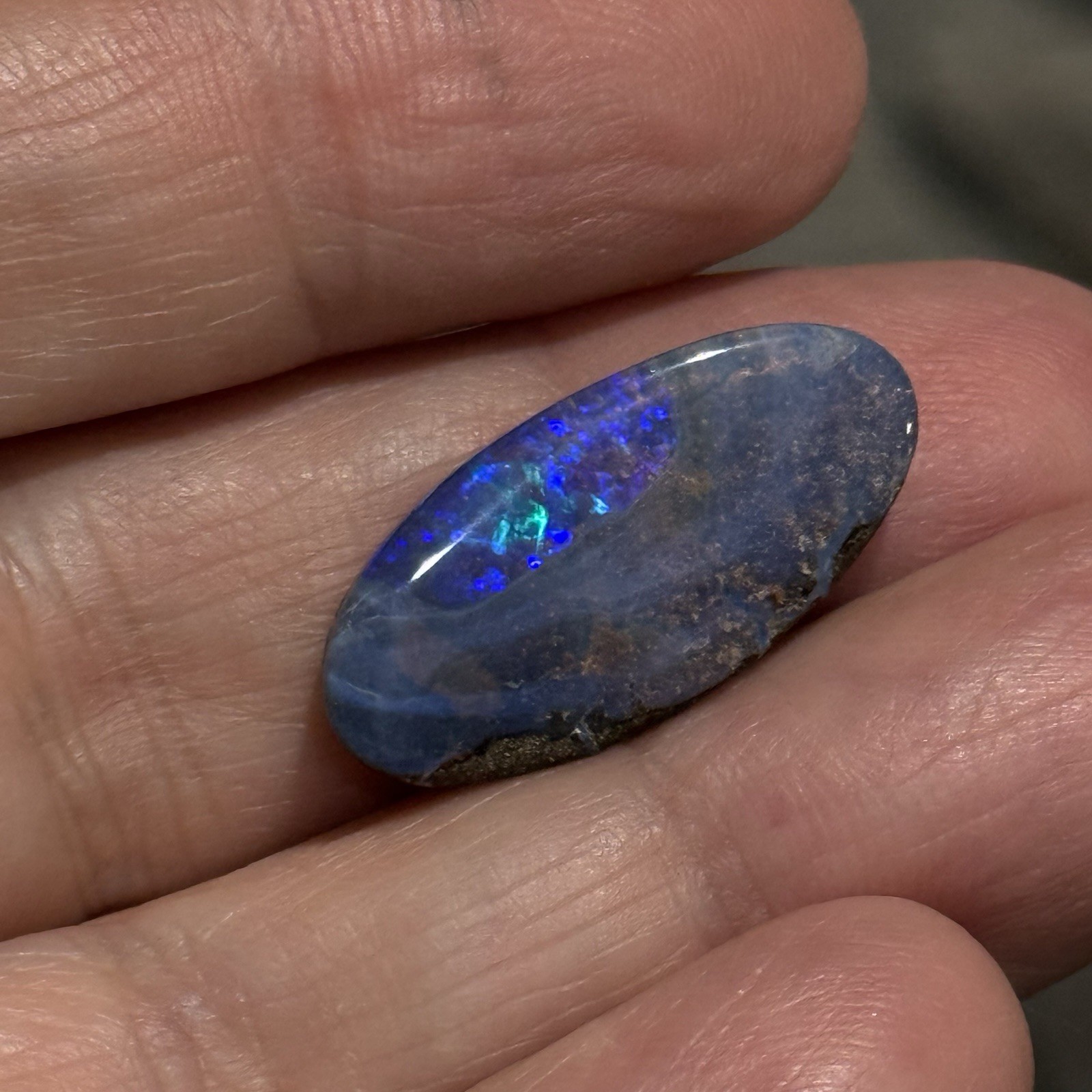 13.25ct 24x12x5mm Unique Blue Australian Boulder Opal Oval Cabochon Ring Gem