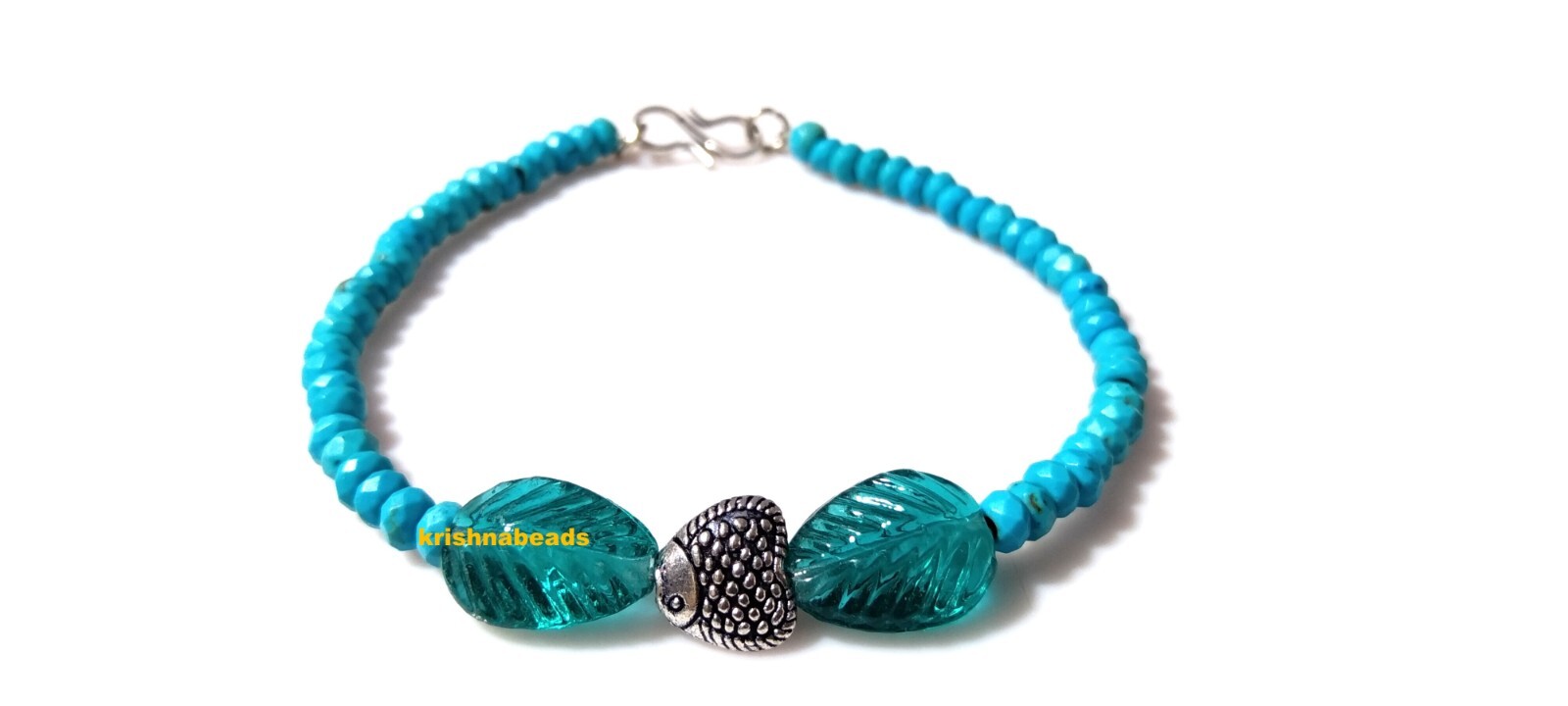 PARBHA TOURMALINE TRQUOISE SEE GREEN HYDRO LEAF CARVED 11-14MM 7″INCH 1 BRACELET