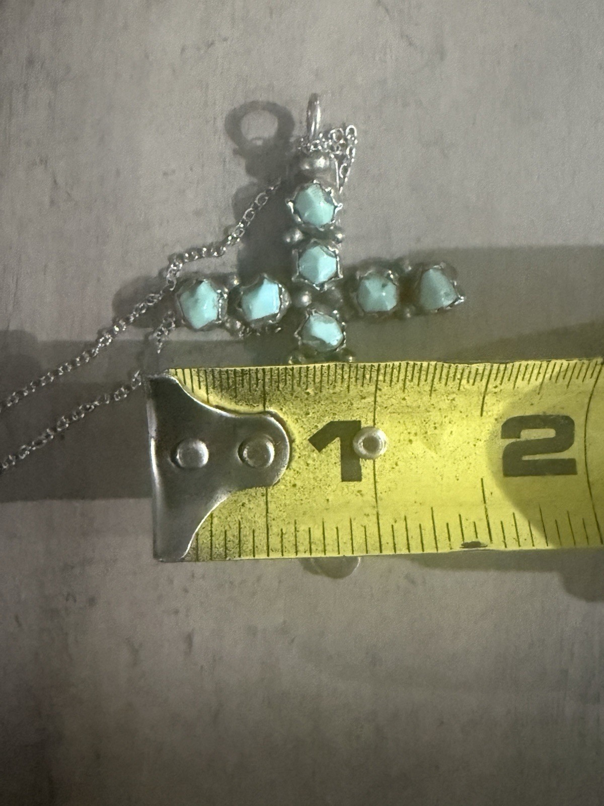 Vintage Turquoise Cross Pendant Acid Tested Silver Handmade Southwest 10 Stone