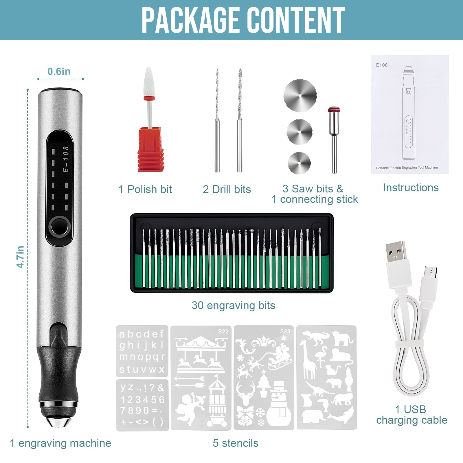 USB Rechargeable Electric Engraving Pen, 37 Bits Cordless Engraver for Jewelry