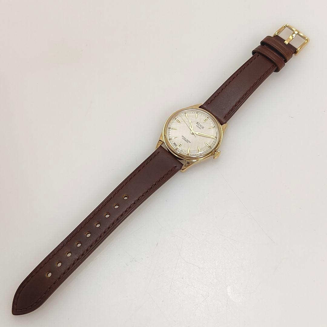 KUOE ROYAL SMITH 90-006 Gold Ivory Waffle Automatic Watch 35mm Miyota 9039