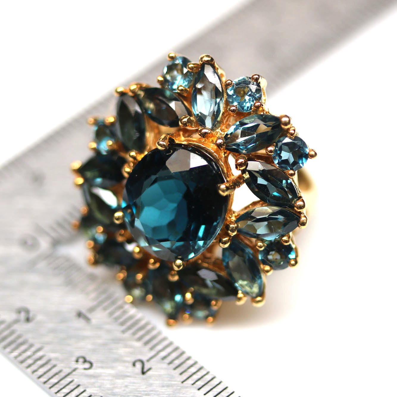 Handmade 925 Sterling Silver London Blue Topaz Ring Size 6.5 18K Gold Plated