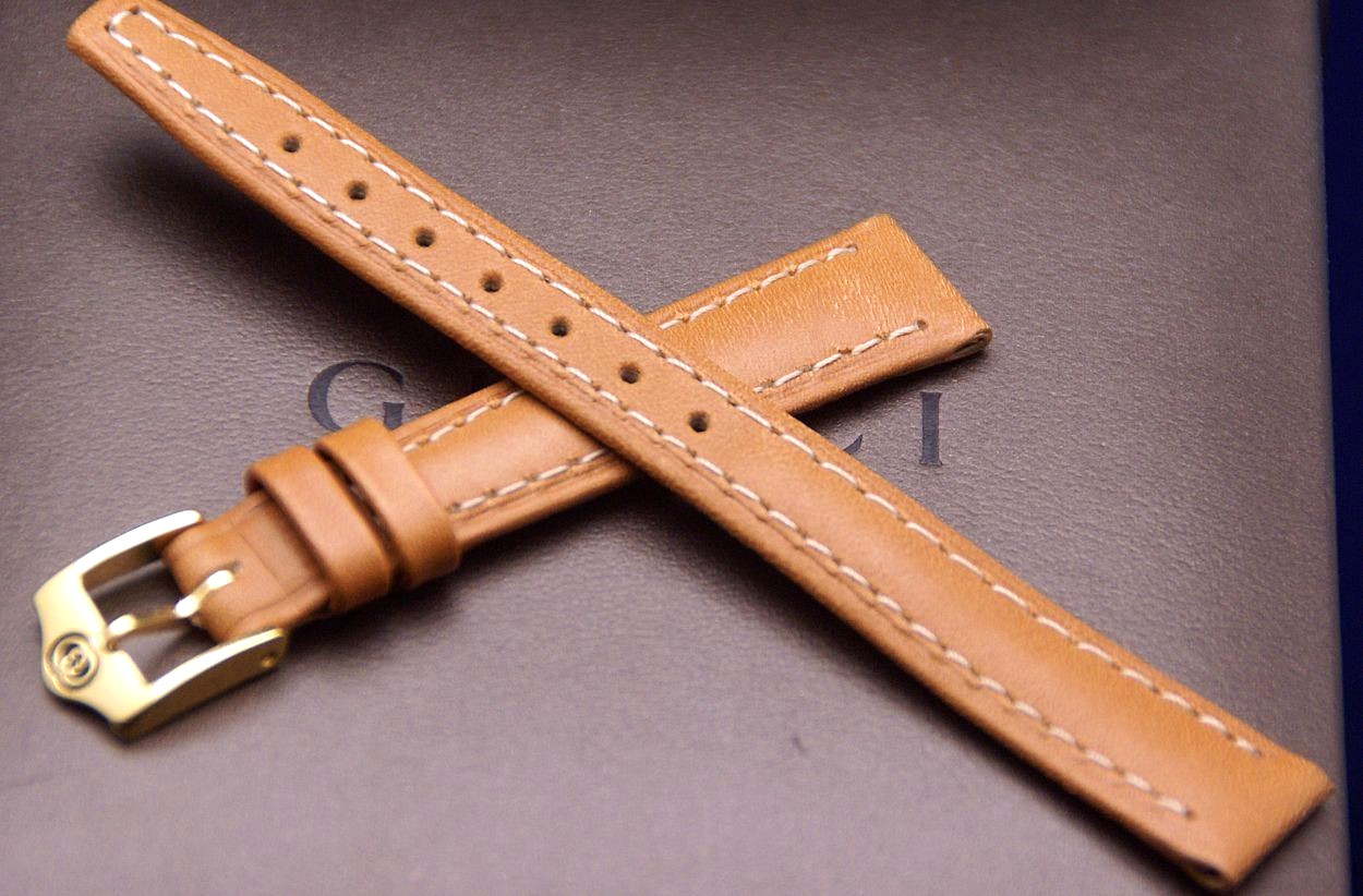 New Gucci 13 MM Tan Leather Band – For 3000 L – Gold or Silver Buckle
