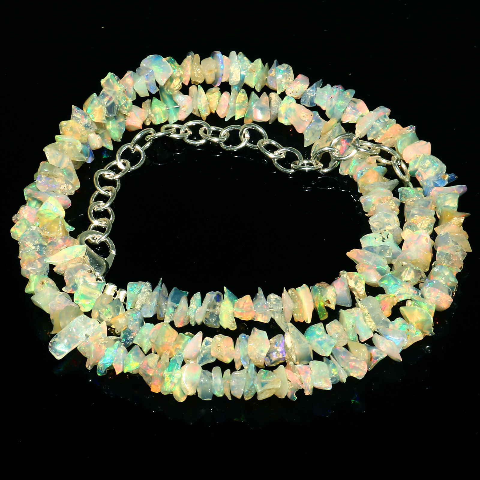 Natural Ethiopian Welo Fire Opal Raw Uncut Beaded Gemstone Necklace 16 Inches