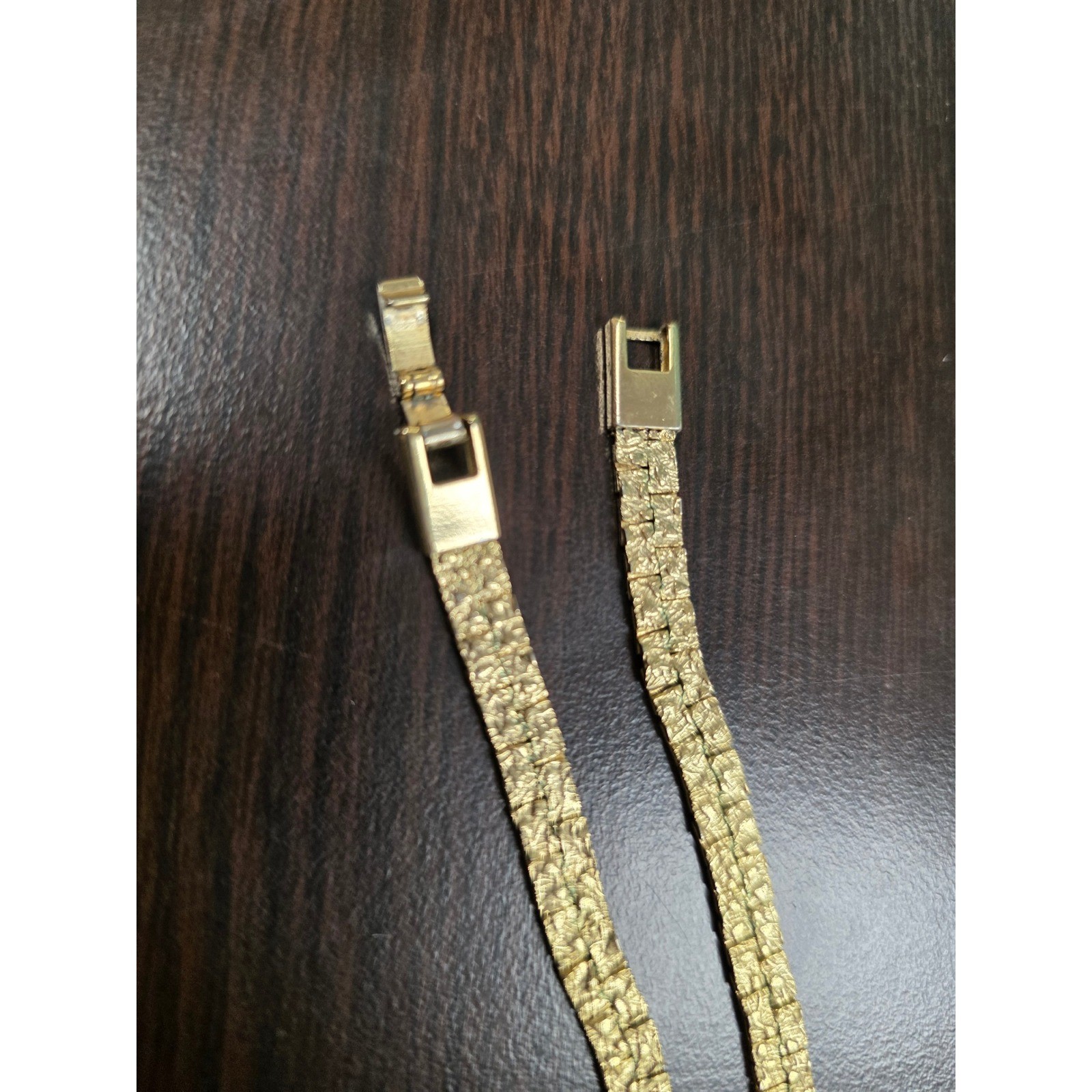 Vintage Gold Tone Nugget Flat Link Chain Necklace Textured Bark Finish 27g