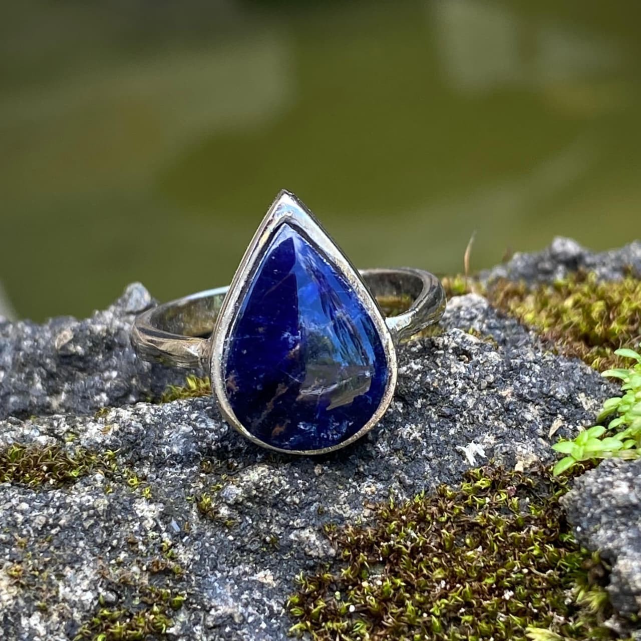 Blue Sodalite Ring US Size 8 Teardrop Gemstone Ring 13x10x3mm Handmade Jewelry