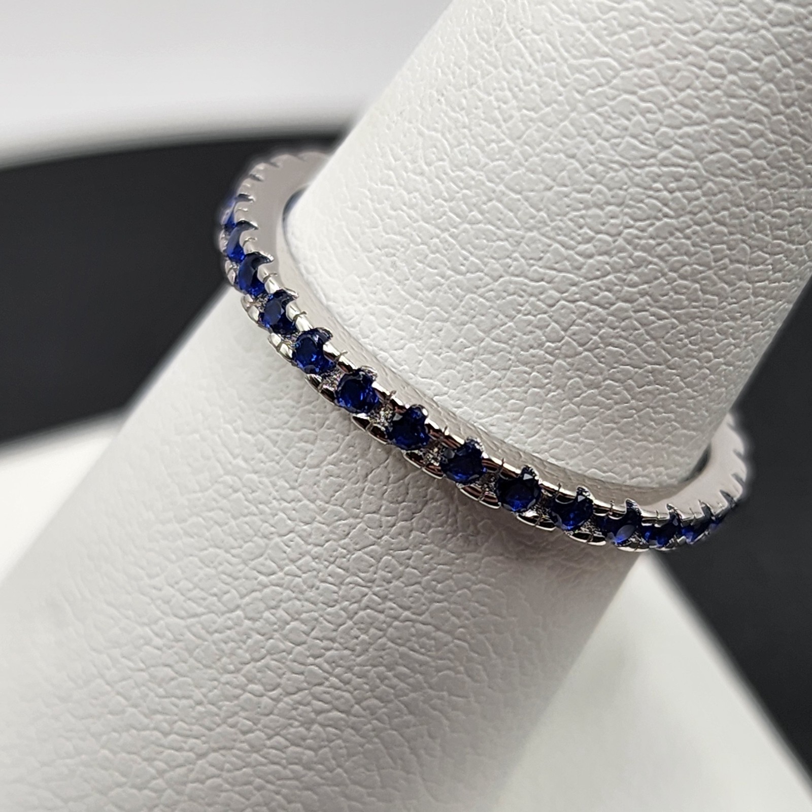 925 NEW Sterling Silver Blue CZ Eternity Band 2mm Size 7 ~FREE SHIPPING ~