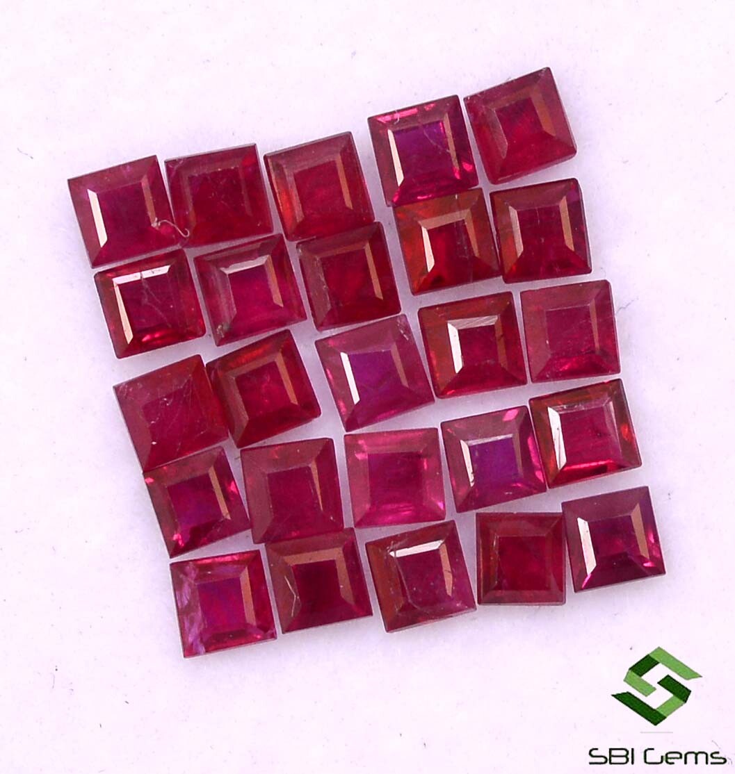 1.78 Cts Natural Ruby Square Cut 2 mm Lot 25 Pcs Calibrated Loose Gemstones
