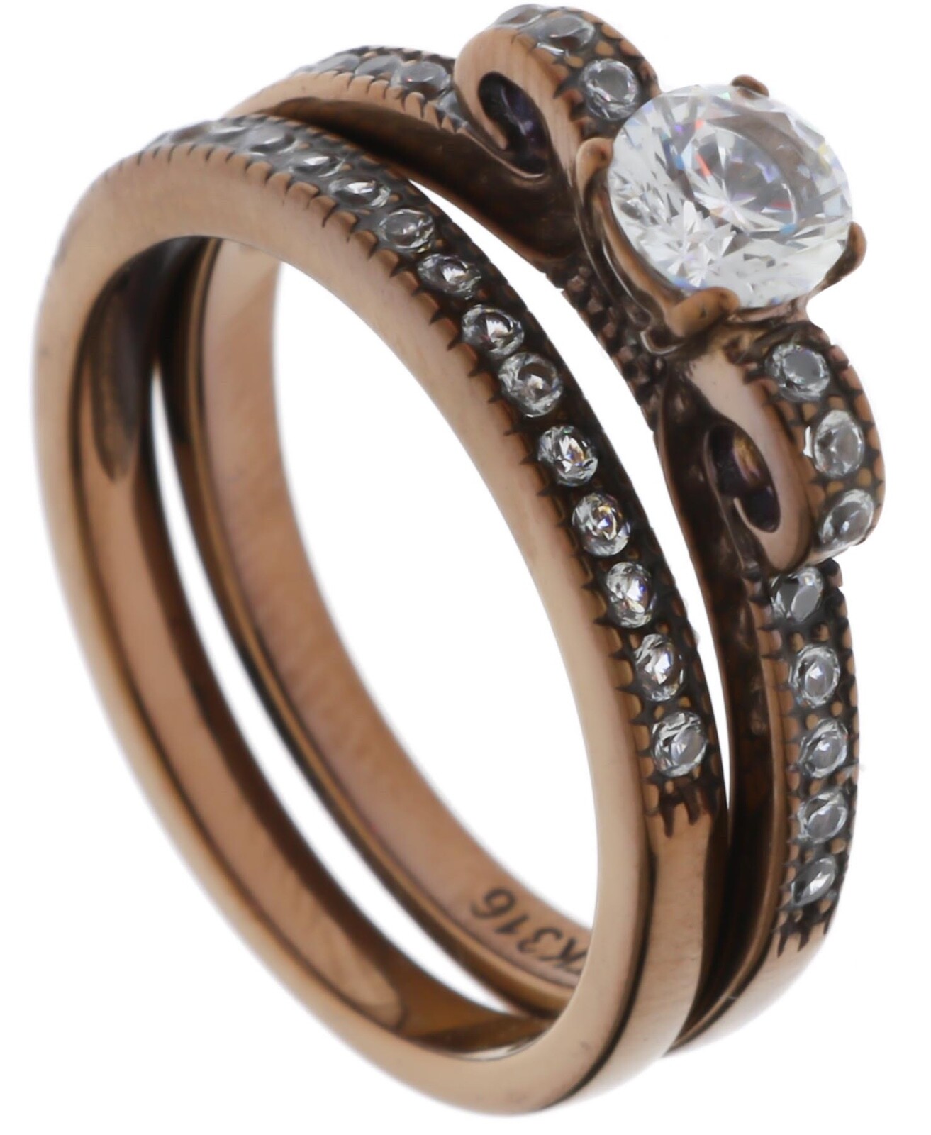 2.15 Carat Cubic Zirconia Coffee Wedding Set 2 Ring Stainless Steel Size 6 T12