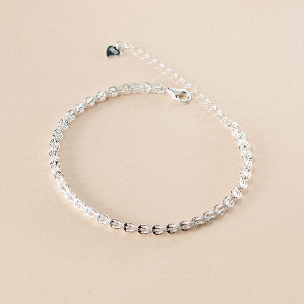 Women Real s925 Sterling Silver Sparkling Foxtail Chain Bracelet Bangle 8.3 in