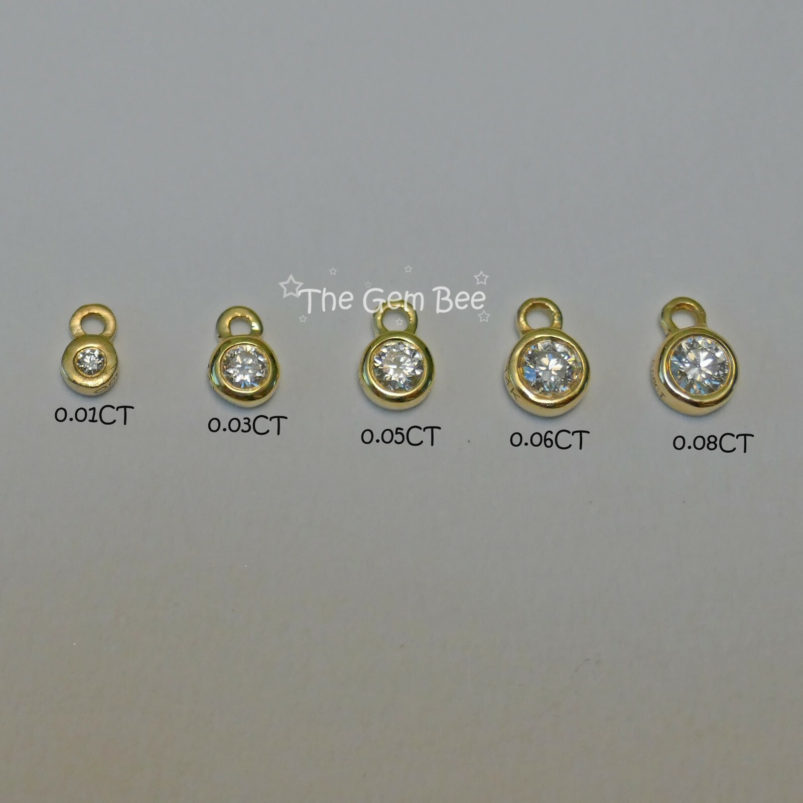 0.02 Carat 14k Solid Yellow Gold Full Brilliant Cut Diamond Bezel Charm Pendant
