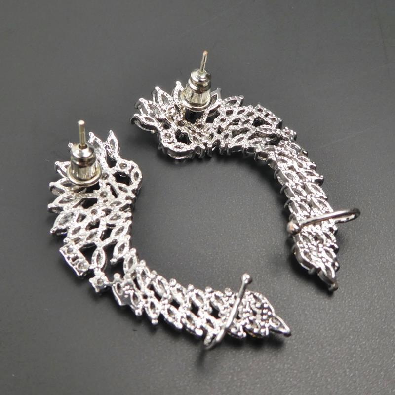 Sterling Silver Post CZ Cubic Zirconia Wing Earrings Ear Cuff Crawler Climber