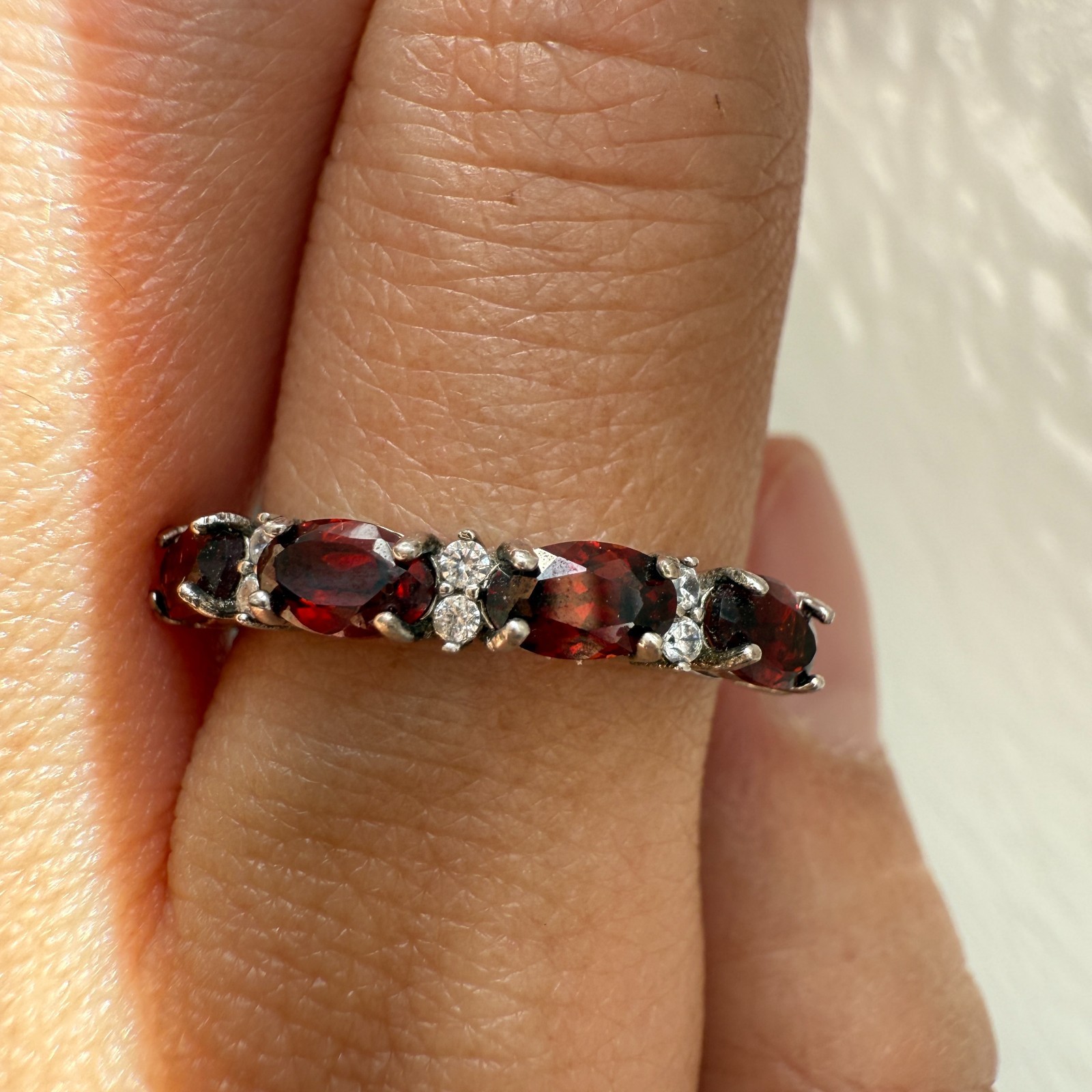 925 Sterling Silver Ring 5x3mm Natural Rhodolite Garnet Gemstone Zircon Beaded