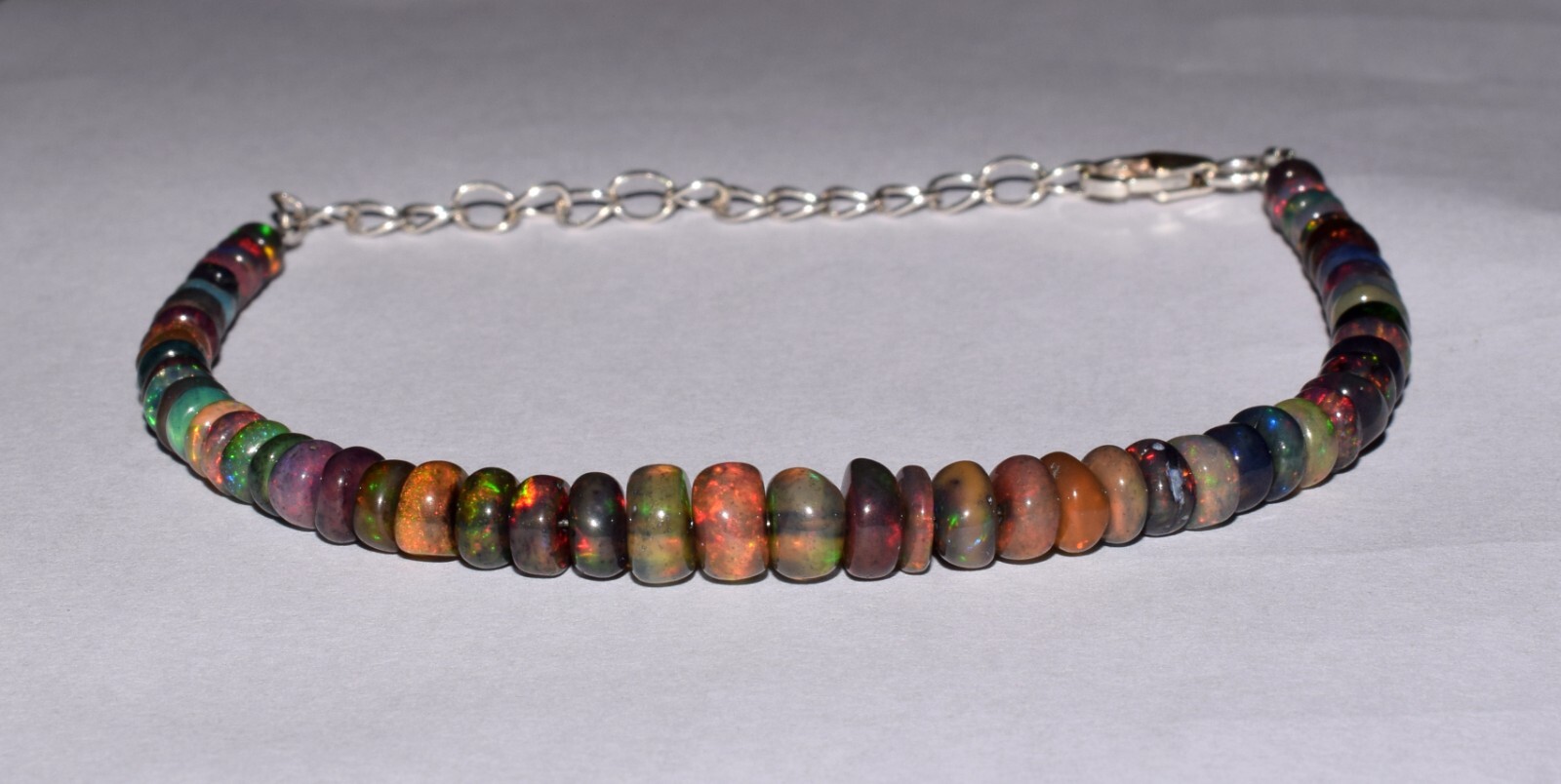 925 Sterling Silver 100%Natural Ethiopian Opal 3To5MM Beads 7″Bracelet F2003