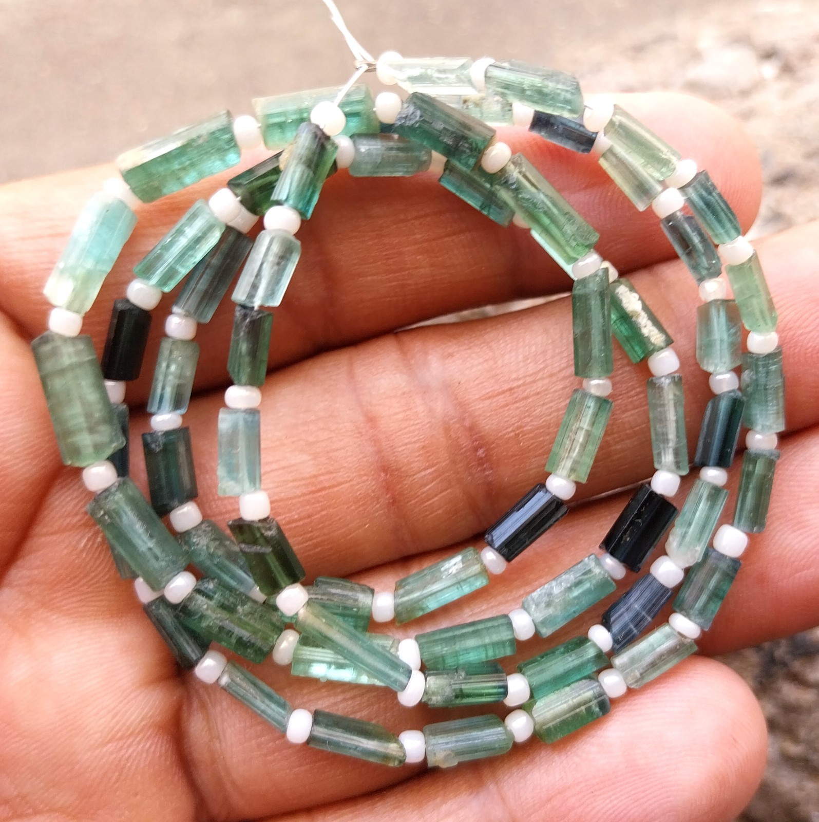 56 Carat 6 to 11 MM Natural Multi Color Tourmaline Rough Stick 22 inch Beads