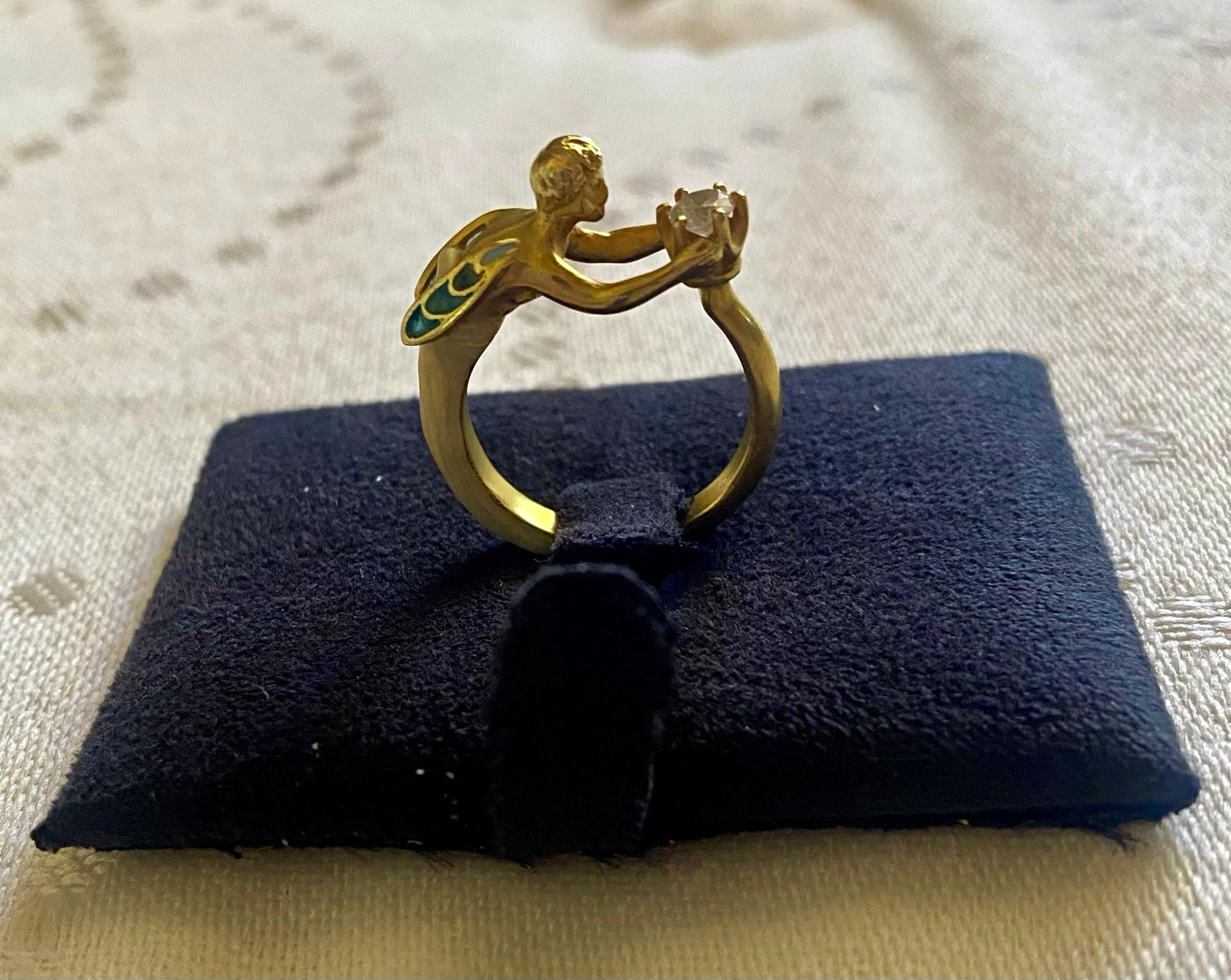 Masriera 18k Yellow Gold “Angel of the Morning Plique a Jour Enamel Ring Size 7