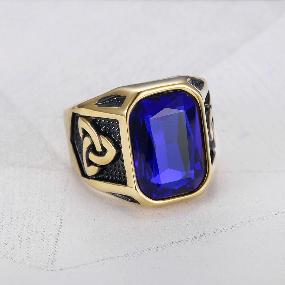 Creative Cool Personality Men’s Red Gem Ring Viking Titanium Steel Trend Jewelry