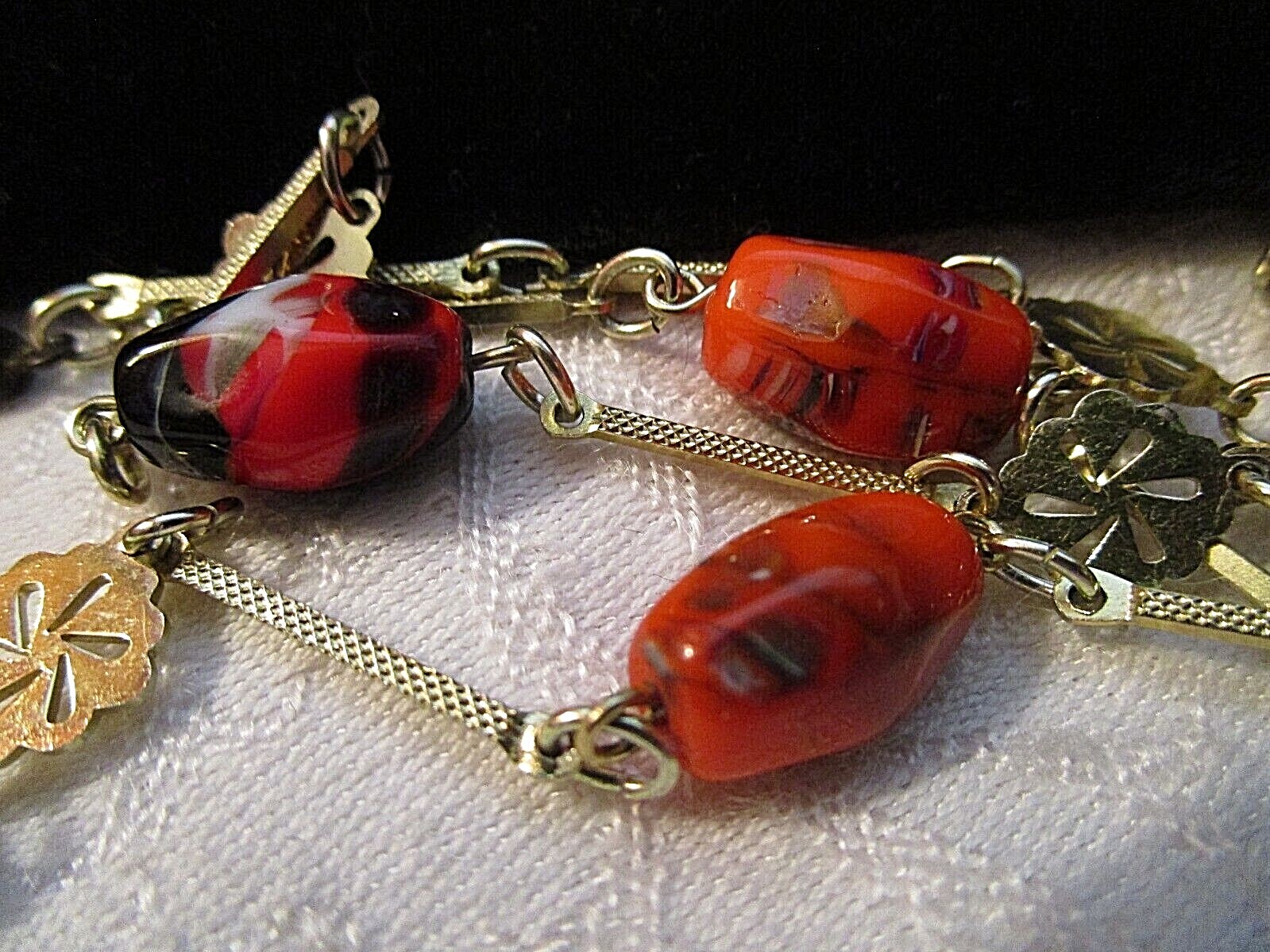 FAB VINTAGE Non-Identical ART GLASS NUGGET BEAD NECKLACE 1″ BAR LINKS + EARRINGS