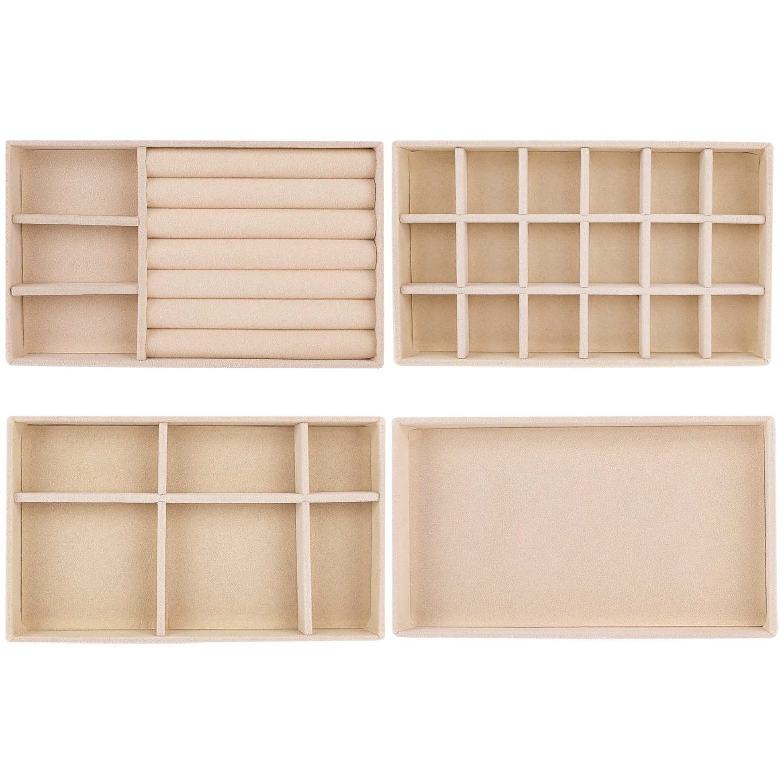 Framendino, 4 Pack Beige Velvet Jewelry Trays Stackable Organizer Drawer Inse…