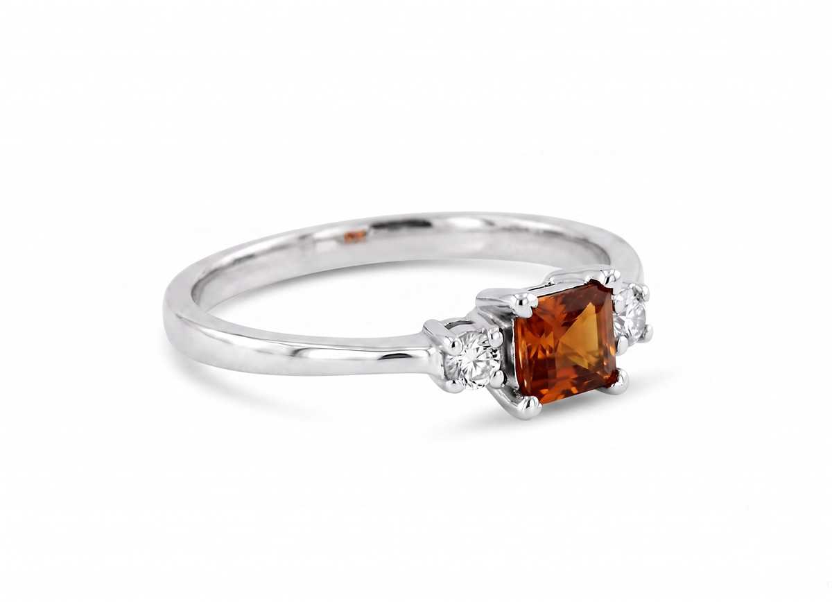 2.25 Carat Square Shape Natural Hessonite 925 Silver Handmade Ring For Her