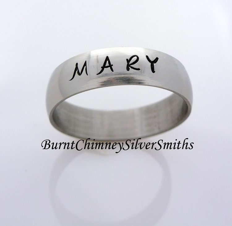 Hand Stamped Economy S/Steel Name Ring For Men or Women 6mm
