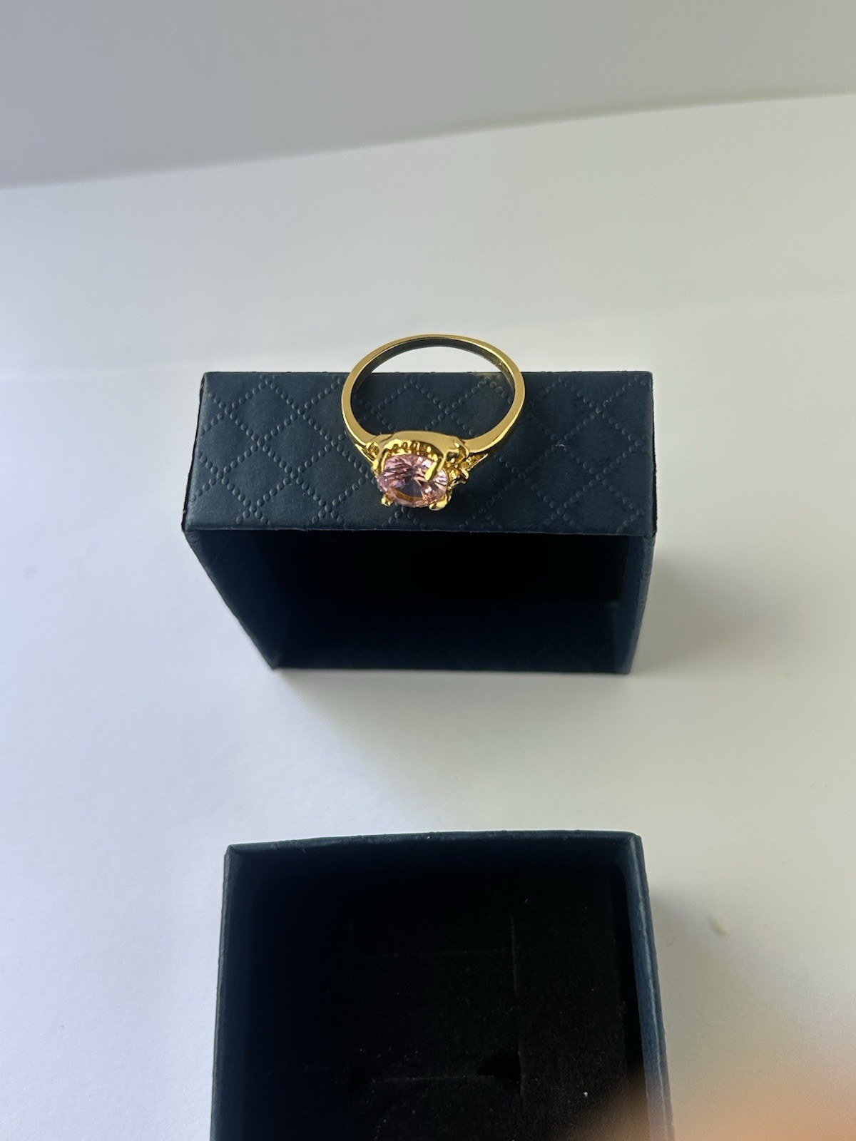Vintage Pink Cubic Zirconia Ring Gold Plated Womens Size 9.5
