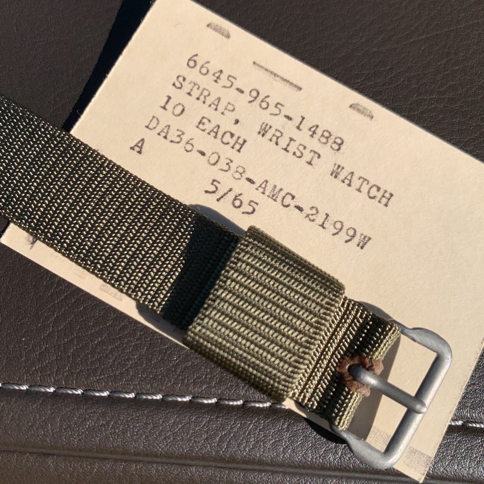1965 NOS 16mm Military Issue Green Nylon One Piece Strap Fits GG-W-113 DTU 2A/P