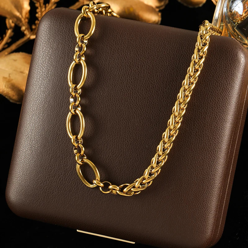 Luxury Gold Stainless Steel Link Necklace & Bracelet Set