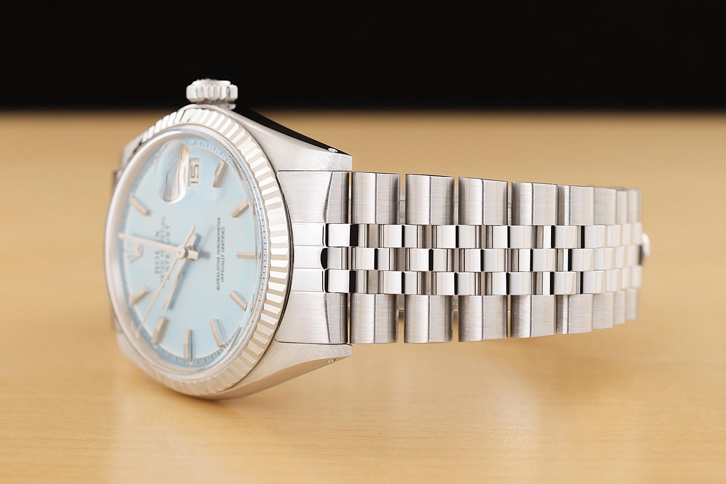 ROLEX DATEJUST ICE BLUE 36MM 18K WHITE GOLD STEEL MENS JUBILEE WATCH