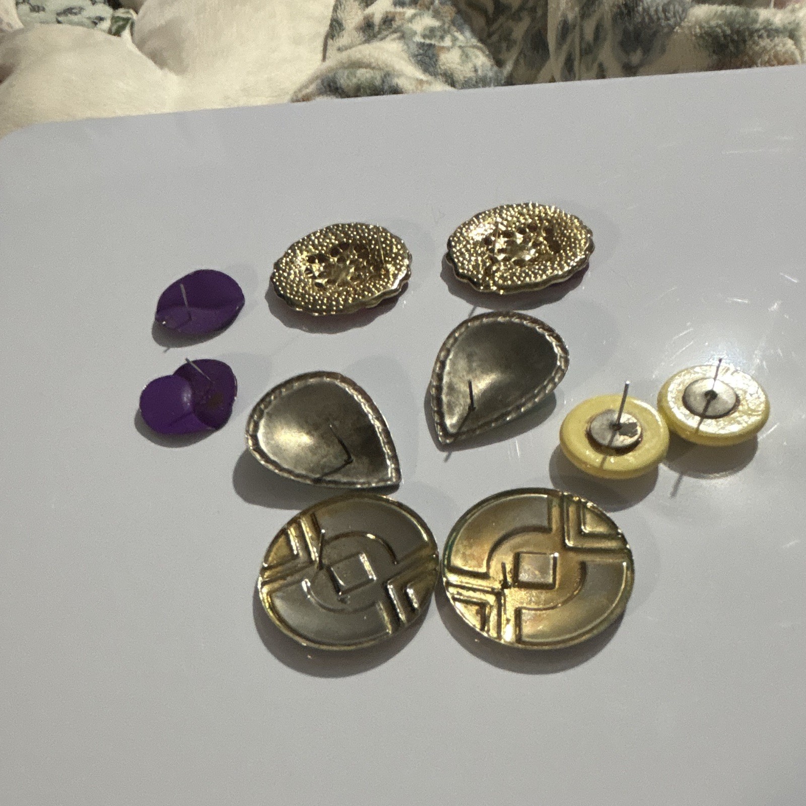 Multicolor Stud Earrings Set, Metal & Plastic, No Stone, Post Closure, 5 Pairs