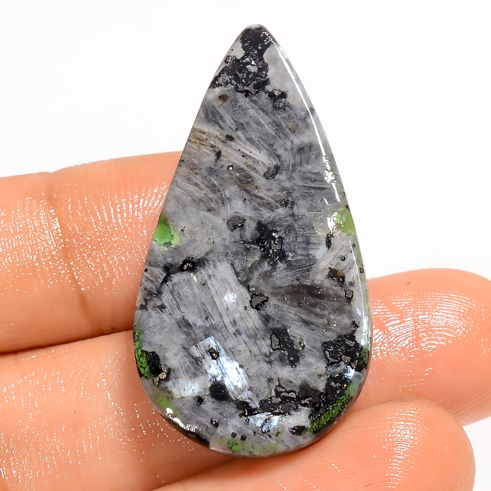 30.5 Ct Natural Larvikite Pear Cabochon Loose Gemstone For Jewelry 37X20X5 mm