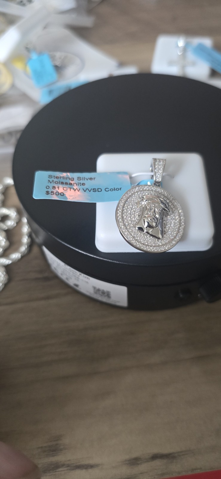 925 Sterling Silver Jesus Head Medallion Moissanite Pavé Pendant 0.81 CTW