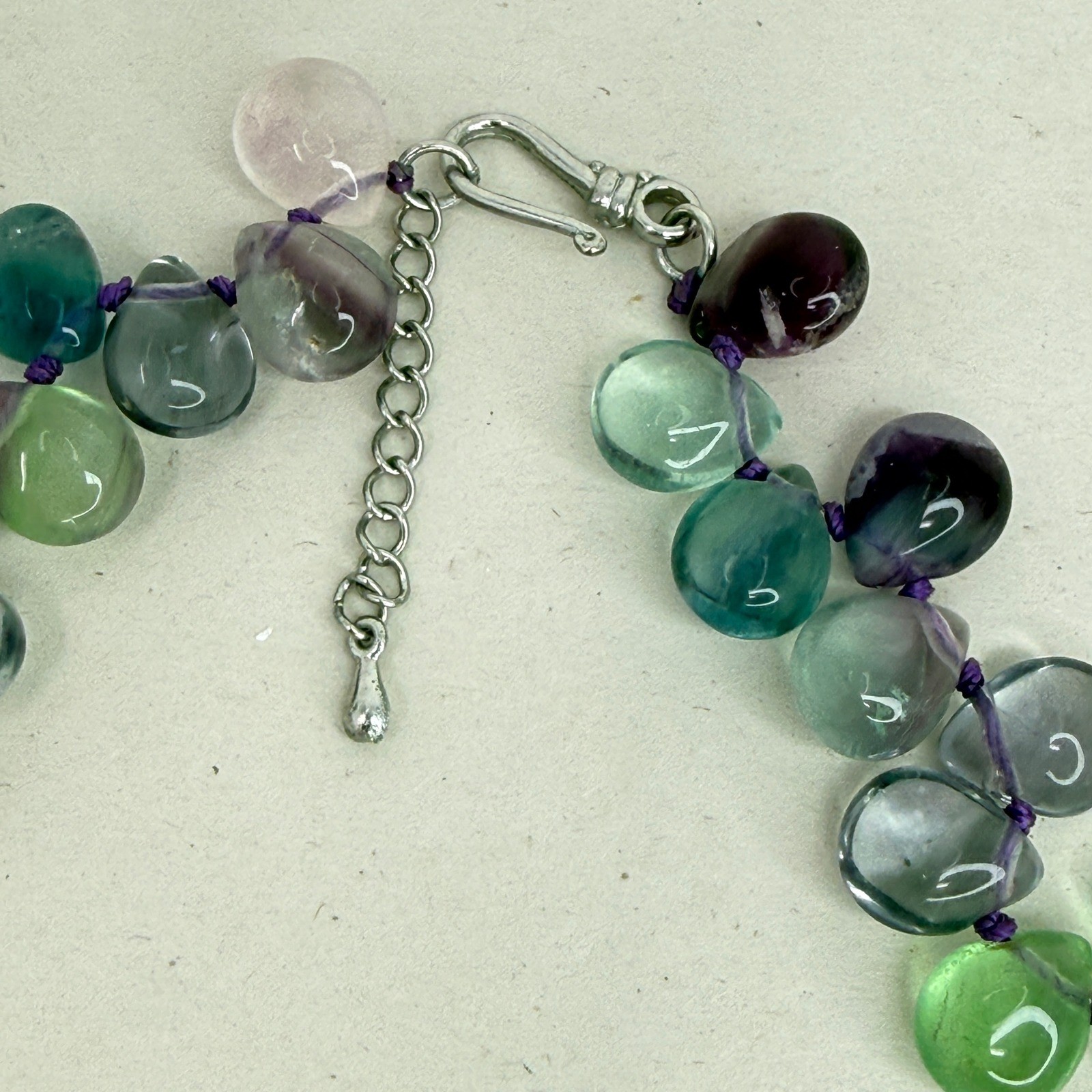 Rainbow Fluorite Gemstone Set Necklace Bracelet Earrings Purple Green Pastel