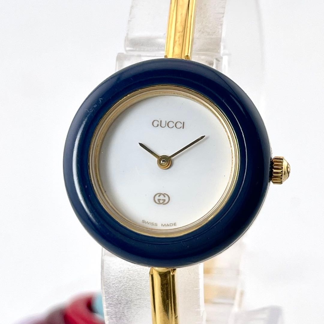 Gucci Changeable Bezel 9-Color Bangle Watch Women White Japan 0712922